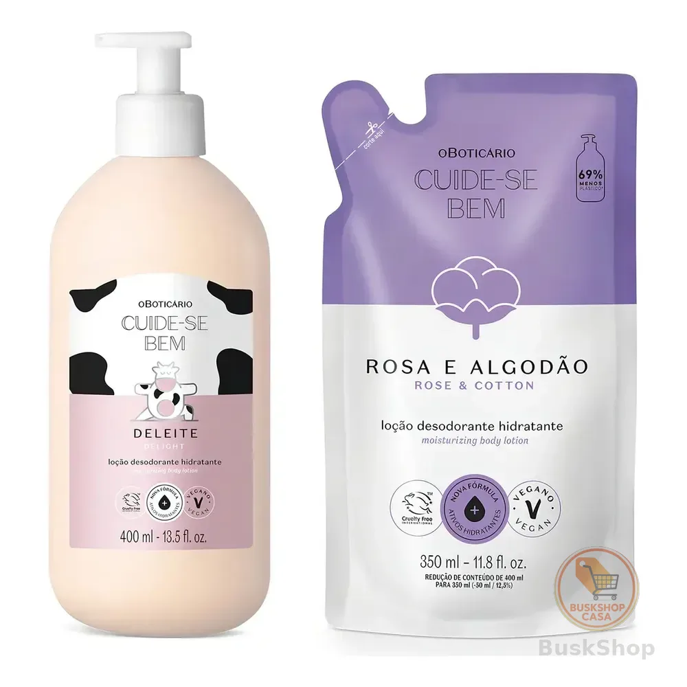 Combo Cuide-se Bem: Loção Corporal Deleite 400ml + Refil Ros Rosa E Algodão