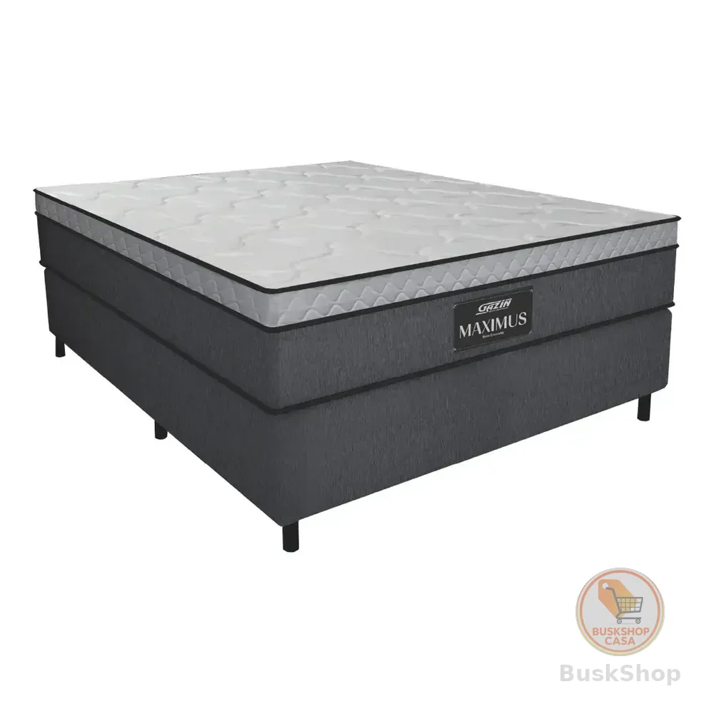 Cama Box Casal Colchão Gazin Maximus Molas Ensacadas 138x188x62cm Linho Grafite / Branco - Suporta Até 120kg Por Pessoa Cinza