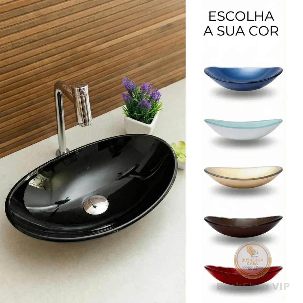 > 🛍Cuba Lopazzi DE VIDRO OVAL 47X30 CANOA PARA BANHEIROS E LAVABOS - MODELO DE APOIO 8MM