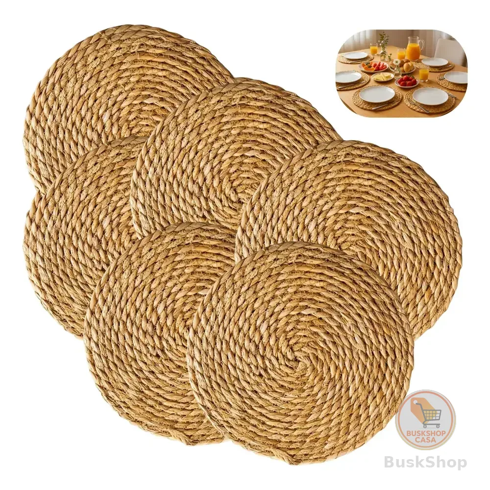 Jogo Americano Sousplat Redondo 38cm Palha Base Para Prato Marrom-claro Rattan