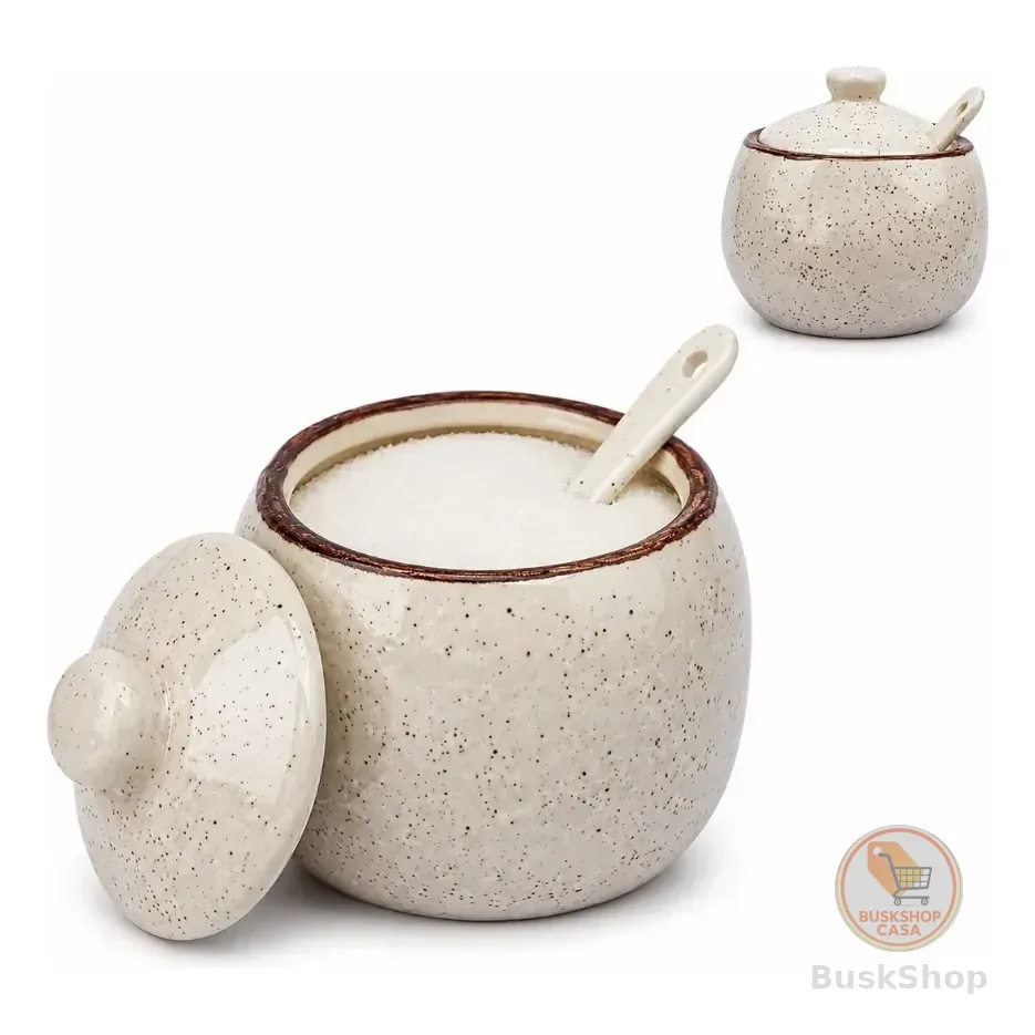 Açucareiro Em Cerâmica 250ml Com Colher Bege - Bahamas