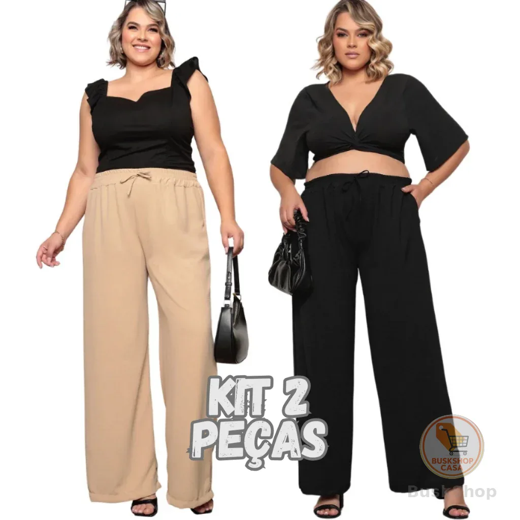 Kit 2 Calça Feminina Plus Size Pantalona de Amarrar