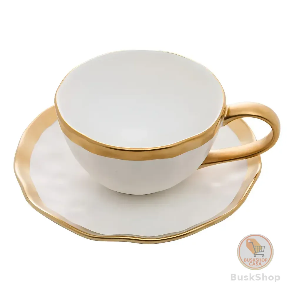 Jogo Xicaras De Chá Com Pires Dubai Porcelana 200ml Branco Wolff Pérola/branco Listras