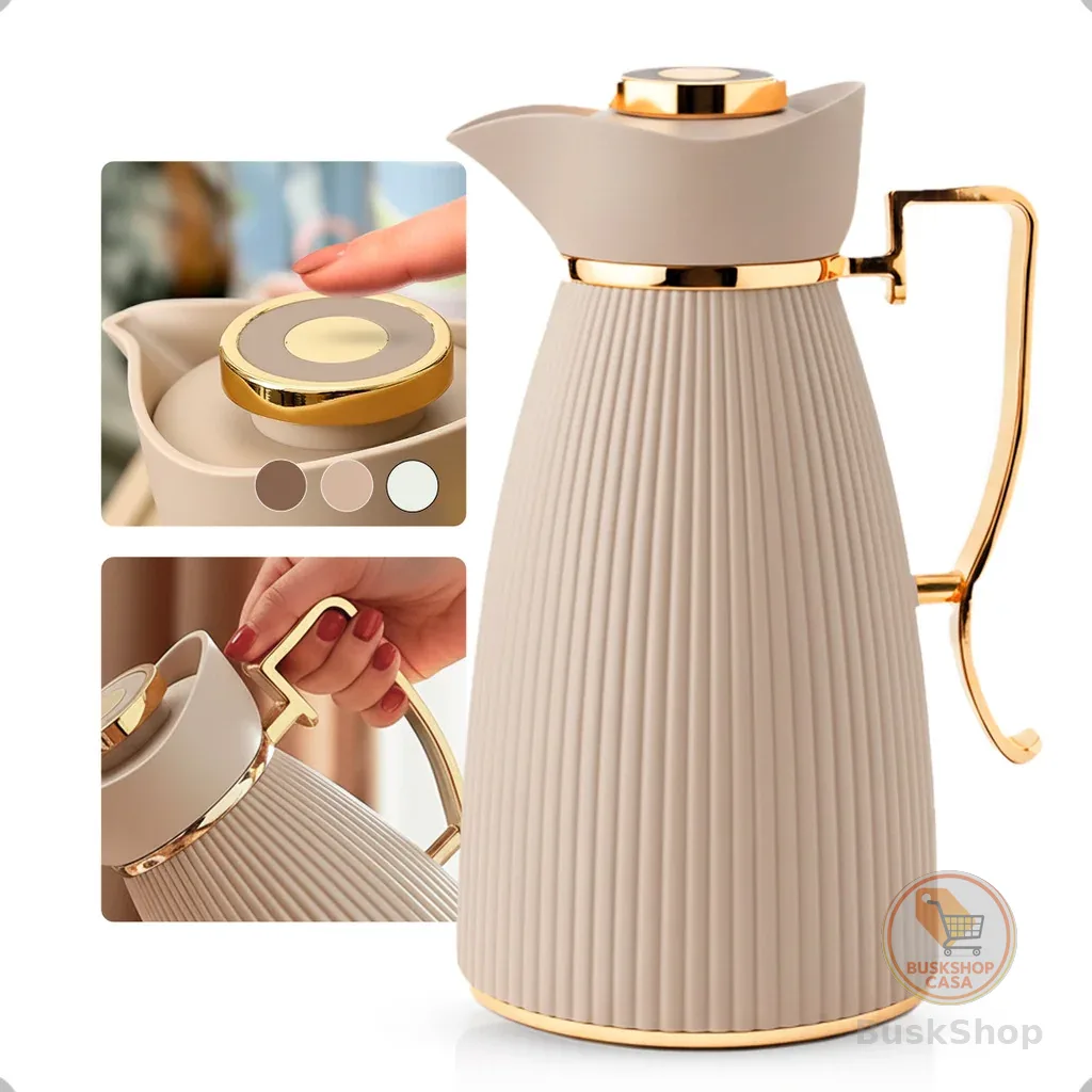 Garrafa Térmica Zaya Tuut 1L Canelada Design Sofisticado, Mantém Bebidas Quentes E Frias, Ideal Para Café E Chá Nude