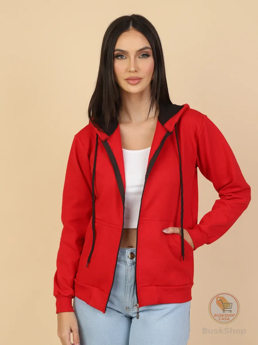 Blusa de Frio Moletom com Ziper Feminina Liso Direta Da Fabrica