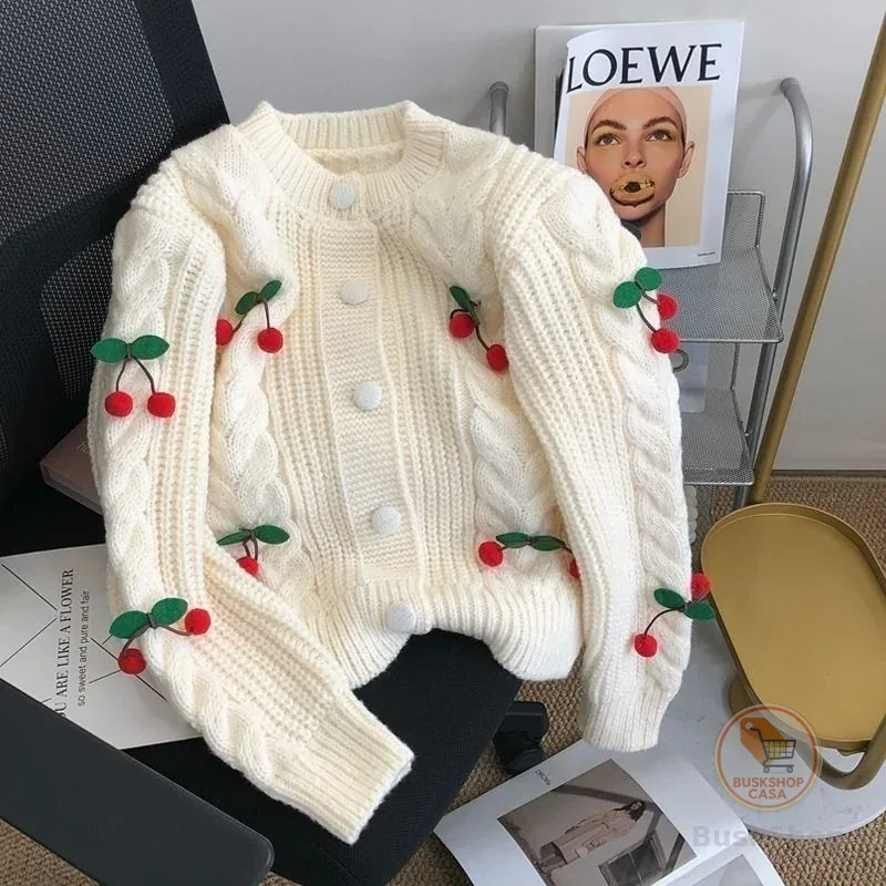 Elegante Vintage Office Malhas De Escritório Cardigan Outono Inverno Nova Massa Frita Twists Sweater Tridimensional