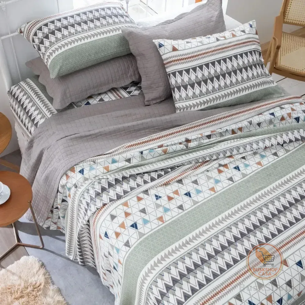 Jogo De Cama 4 Peças Casal Anti Pilling Não Da Bolinha Estampado Geométrico