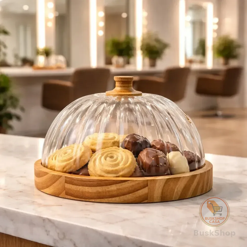 Porta Doces E Queijos Vidro Madeira Recepção Salão Spa 19cm