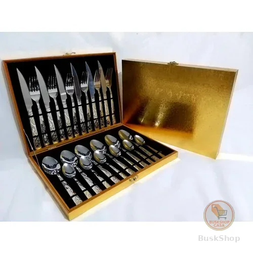 Jogo Faqueiro Inox 24 Peças C/ Detalhes Dourado + Maleta