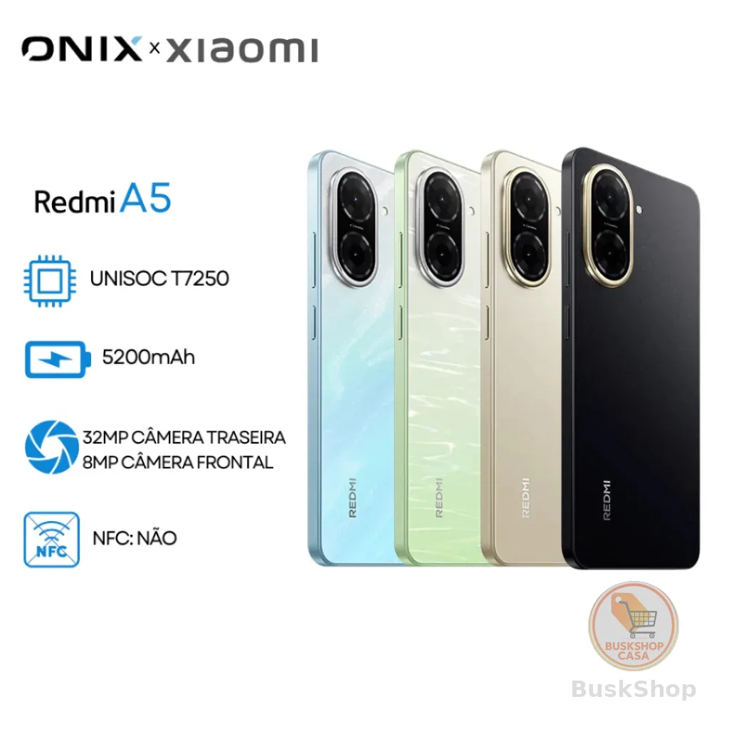 Xiaomi Redmi A5 Versão Global,Câmera 32MP, Novo-Lacrado 128GB+4GB RAM, 64GB+3GB RAM Processador UNISOC T7250