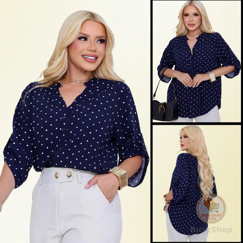 Camisa Social Feminina Casual Manga ¾ em Viscolinho