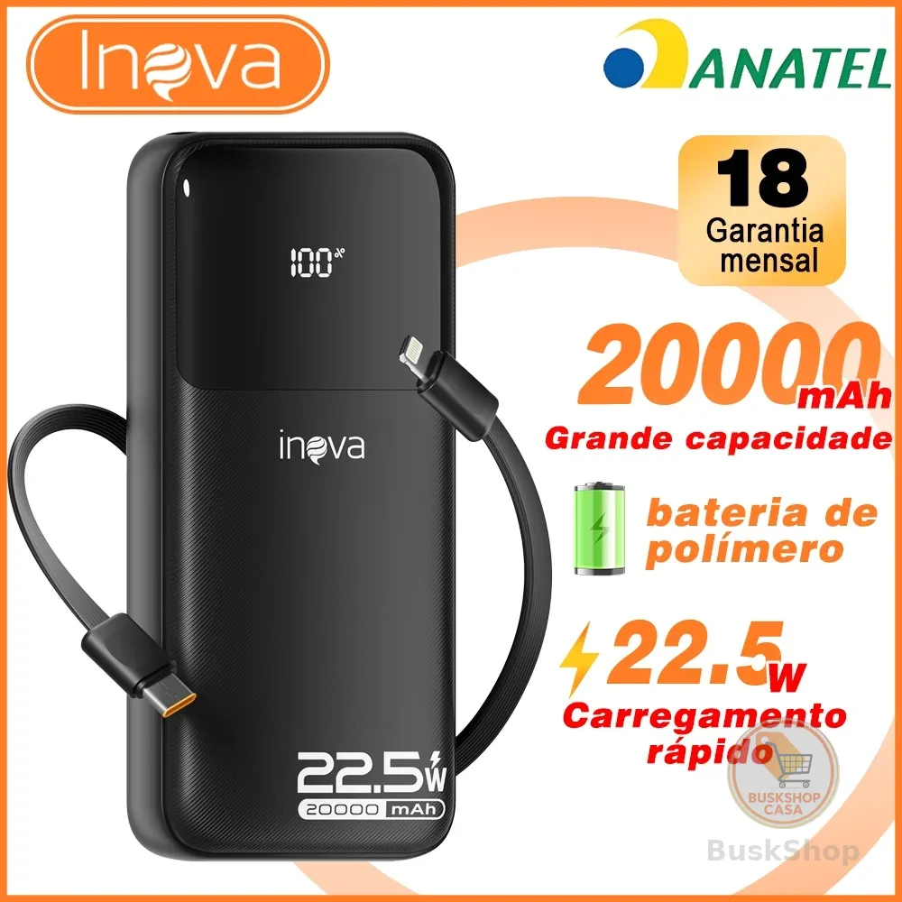 INOVA power bank 20000 mah turbo Carregador Portátil Universal Original Com cabo de dados 10000mAh
