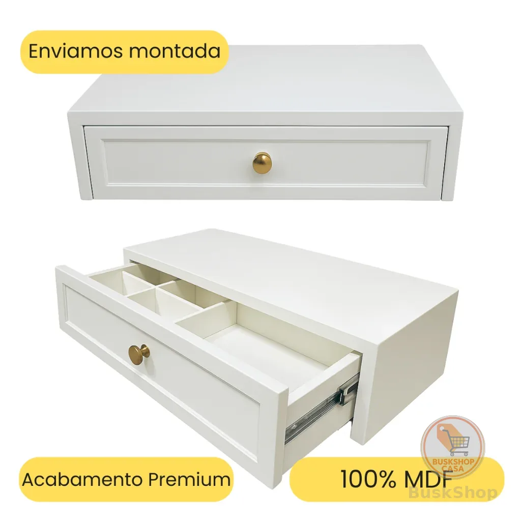 Penteadeira Suspensa Mdf 50cm Branco Texturizado Com Gaveta