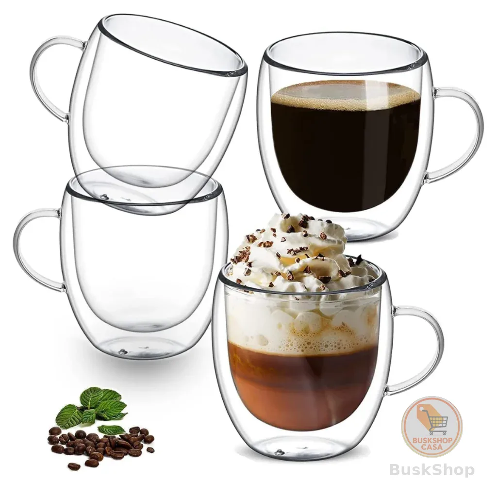 Copo Xícara Parede Dupla de Vidro 250 ml Copo de  Café Chá Suco Copo Duplo Isolante Térmico