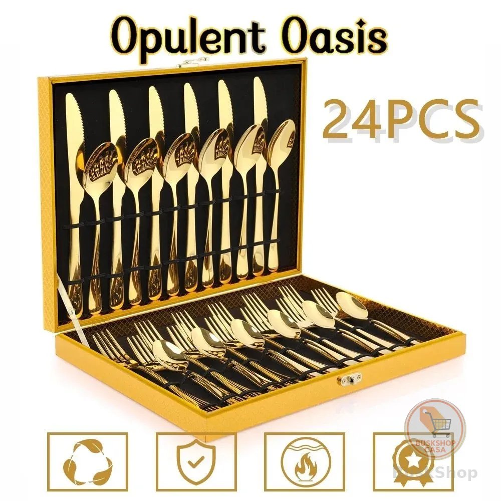 Kit Faqueiro Talheres e Maleta Em Inox Dourado Kit 24 Peças Conjunto De Talheres Caixa De Presente