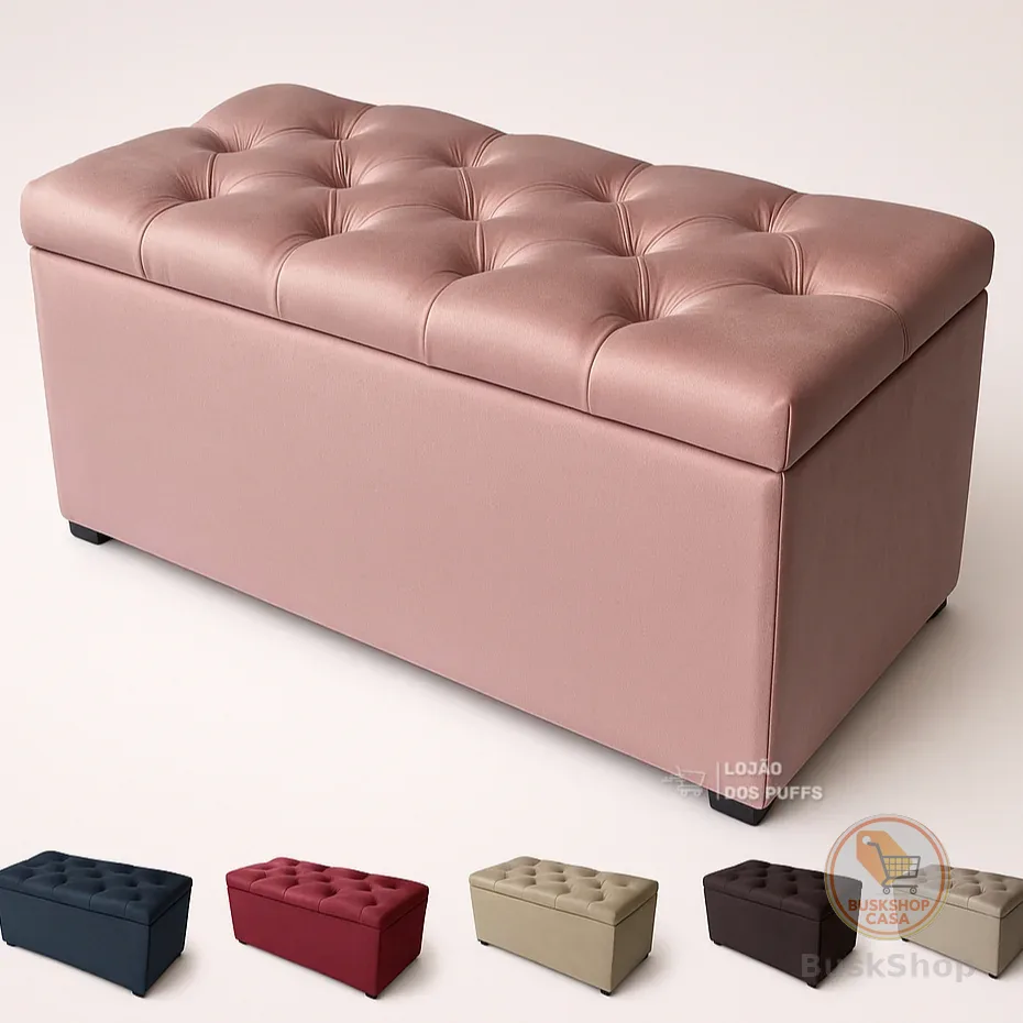 PUFF BAÚ ESTOFADO 90CM CAPITONÊ PÉ DE CAMA ORGANIZADOR SUEDE QUARTO SALA CLOSET DECORAÇÃO RESISTENTE