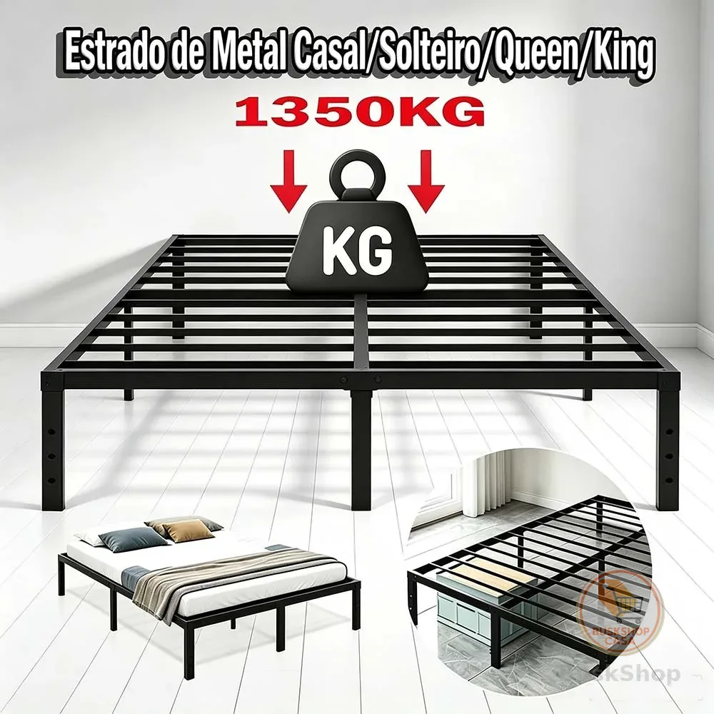 Estrado de Metal para Cama de Casal / Solteiro / Queen / King- Maior e Reforçado, Fácil de instalar！