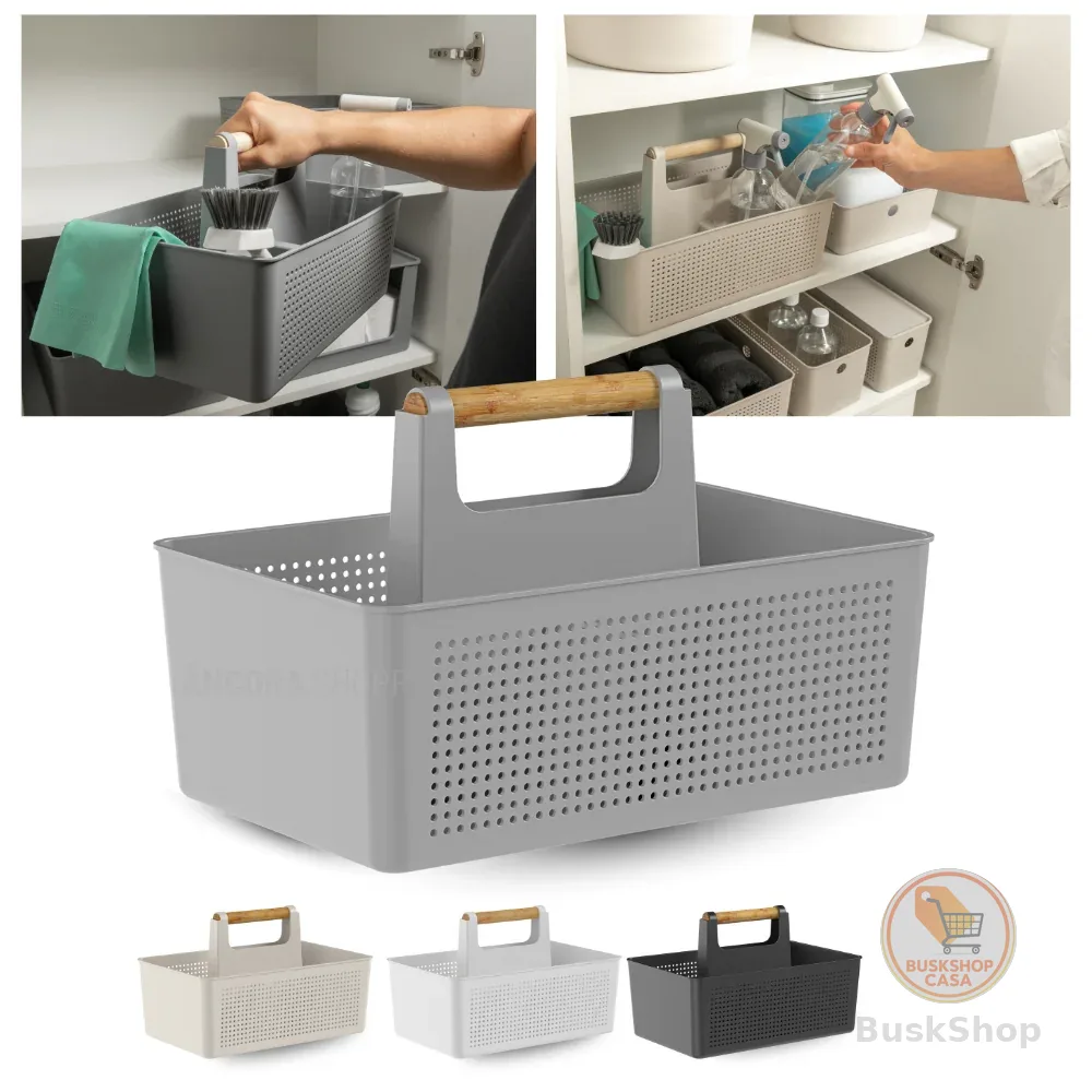 Cesto Organizador de Lavanderia Com Alça 8L Multiuso Para Produtos de Limpeza Armário