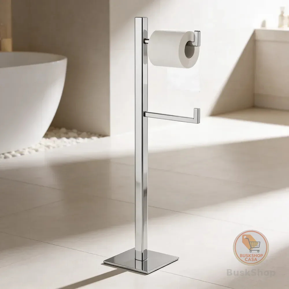 Papeleira De Chão Quadrada Porta Papel Higiênico Inox Inox Polido