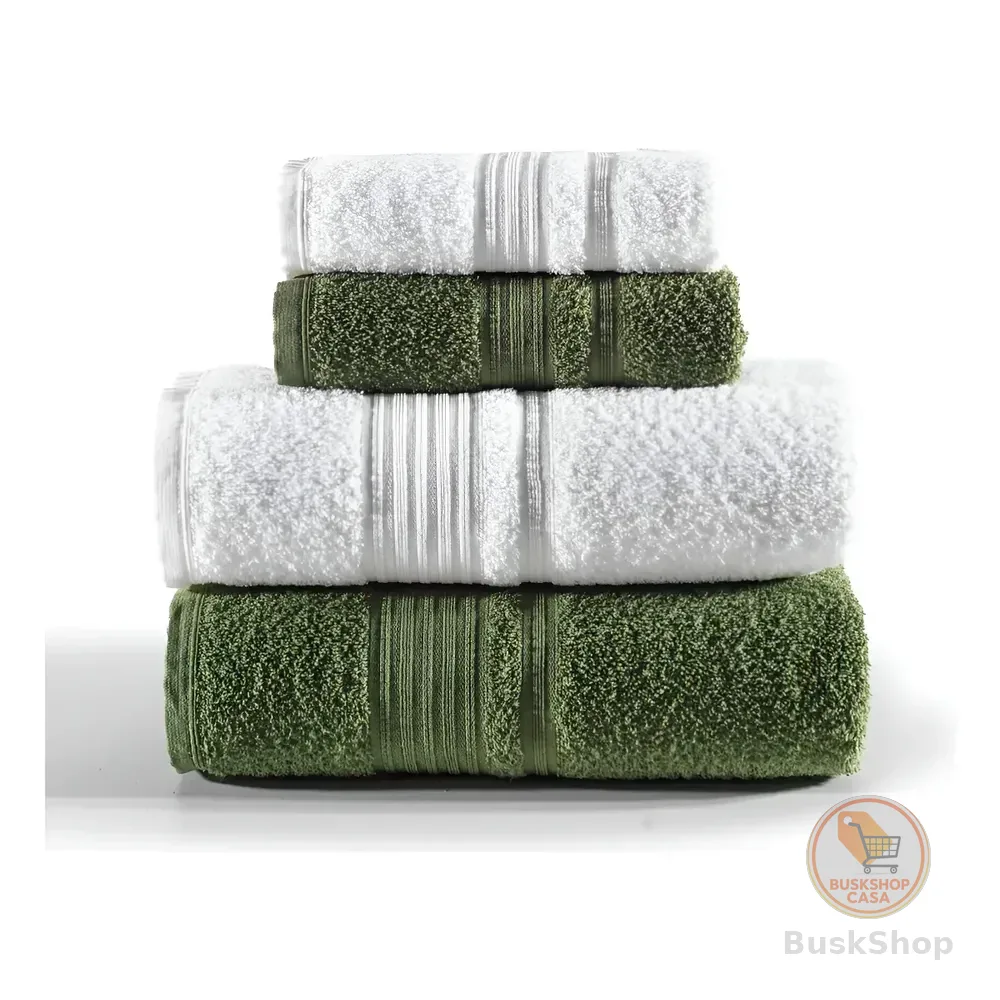 Jogo De Toalhas Tóquio Banho 4 Peças Branco E Verde Deep Olive Lisa Altenburg