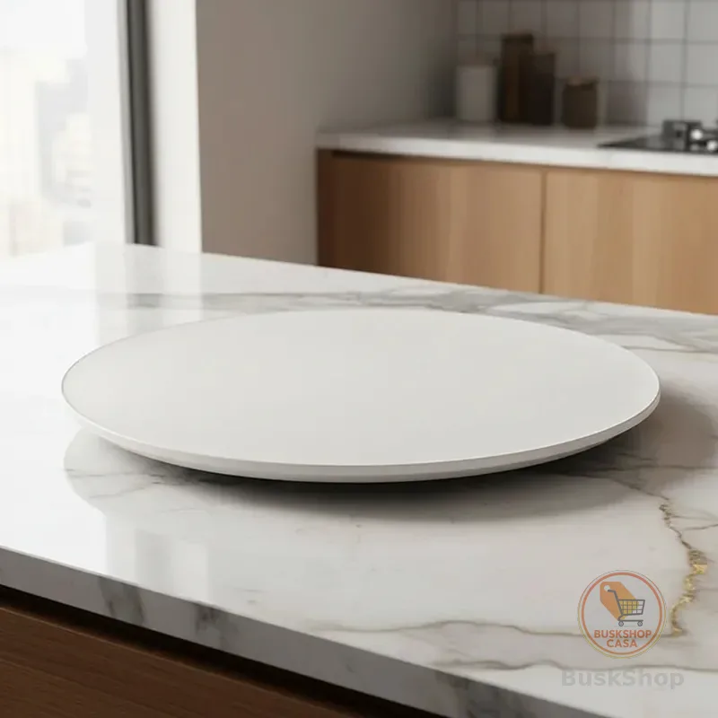 Centro Mesa Prato Giratório 50cm Slim Off White Com Tampa de Vidro Design Moderno Elegante Decoração
