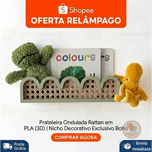 🌊 Mini Prateleira Ondulada Rattan: Organização e Estilo (24cm) | Nicho Decorativo Exclusivo Boho