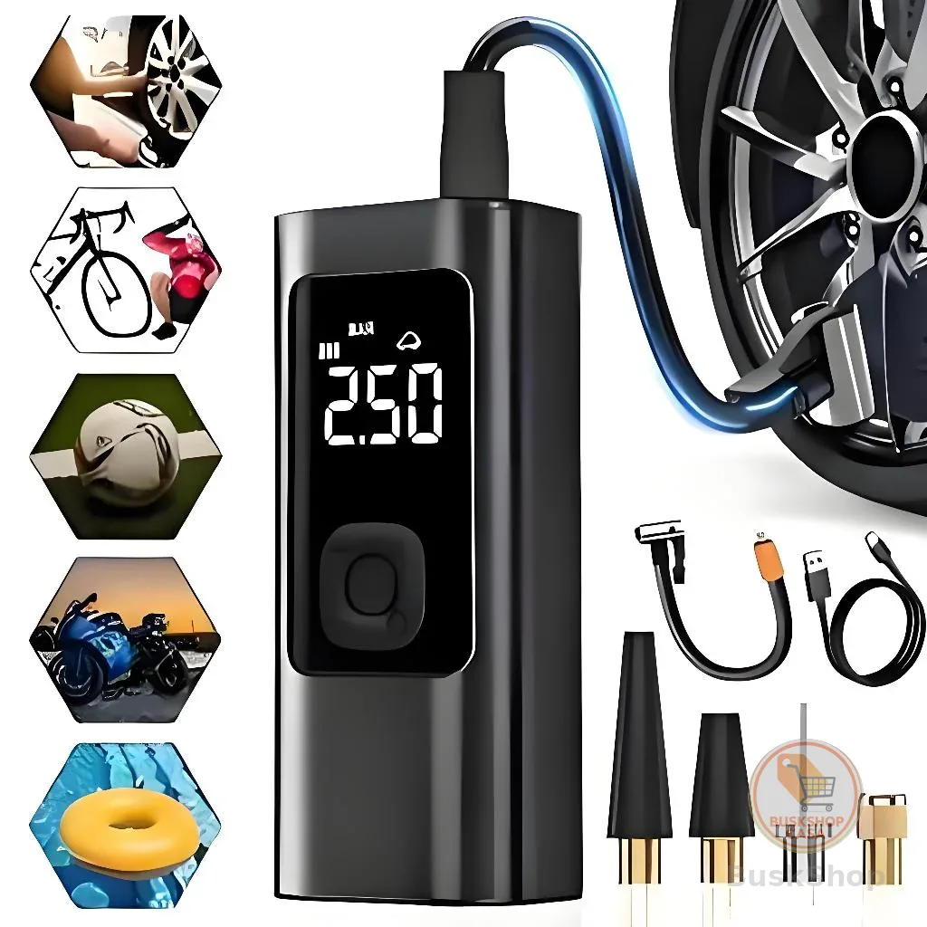 Bomba de Ar Elétrica 12V Compressor Portátil para Pneus de Carro, Moto, Bicicleta e Acessórios -M6