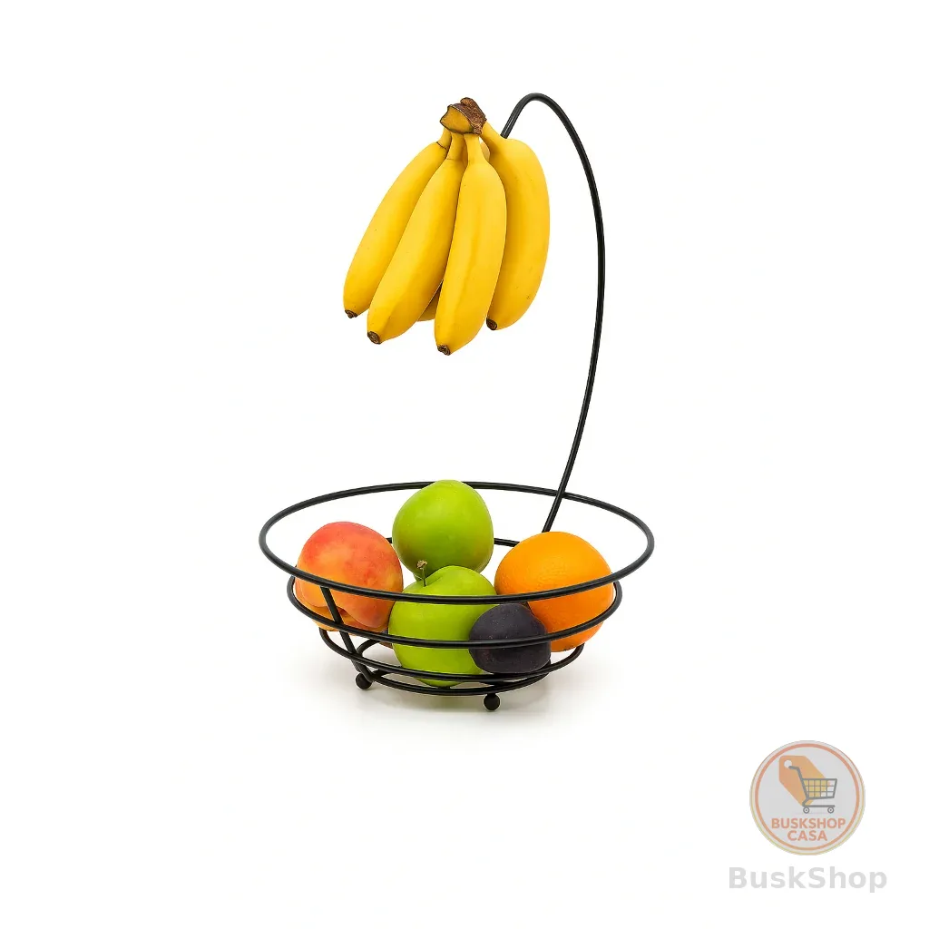 Fruteira Aramada Redonda Com Suporte Para Banana Arthi Black