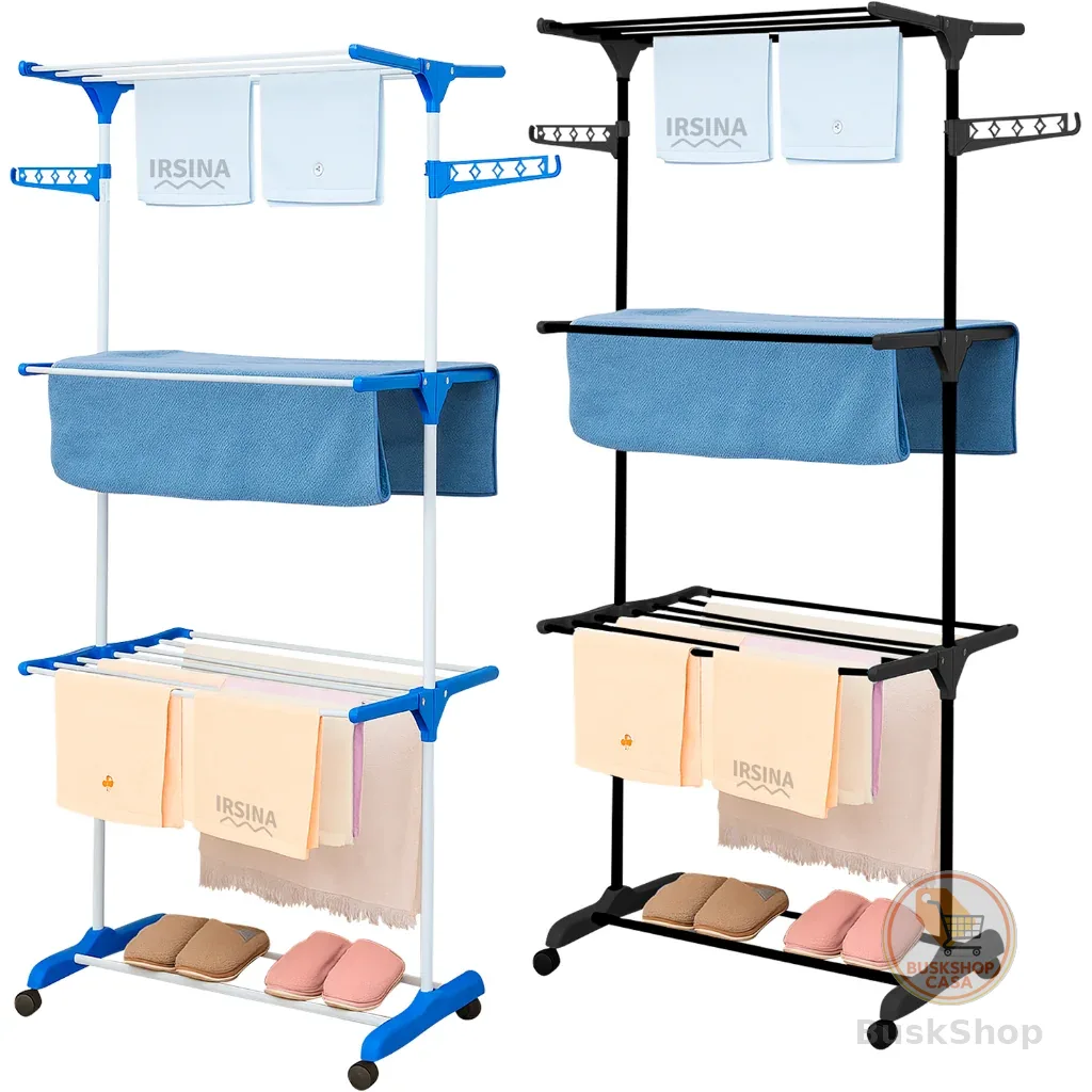 Varal De Chão 3 Andares Roupa Calcinha Dobrável Grade Reforçado com 4 Rodas Portátil e Compacto