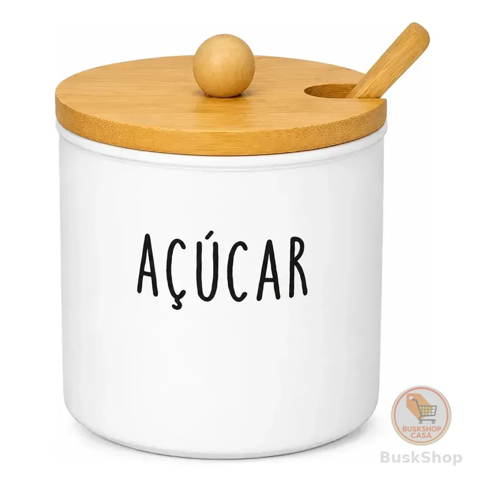 Açucareiro Doha De Vidro E Bambu Com Colher  Hauskraft Branco