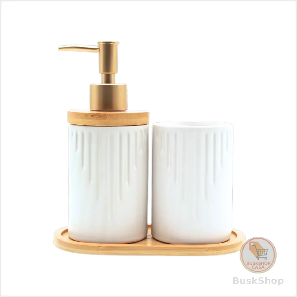 Jogo De Banheiro Lavabo Porcelana Relevo Pump Luxo E Bandeja Bambu