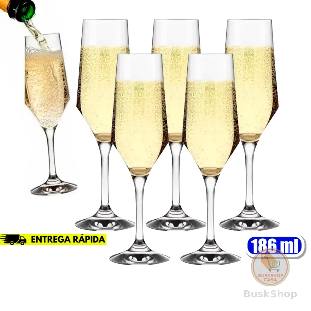 Kit Conjunto de Taças Buffet Nadir 186ML Vidro Cristalino Temperado Champanhe Espumante Vinho Branco