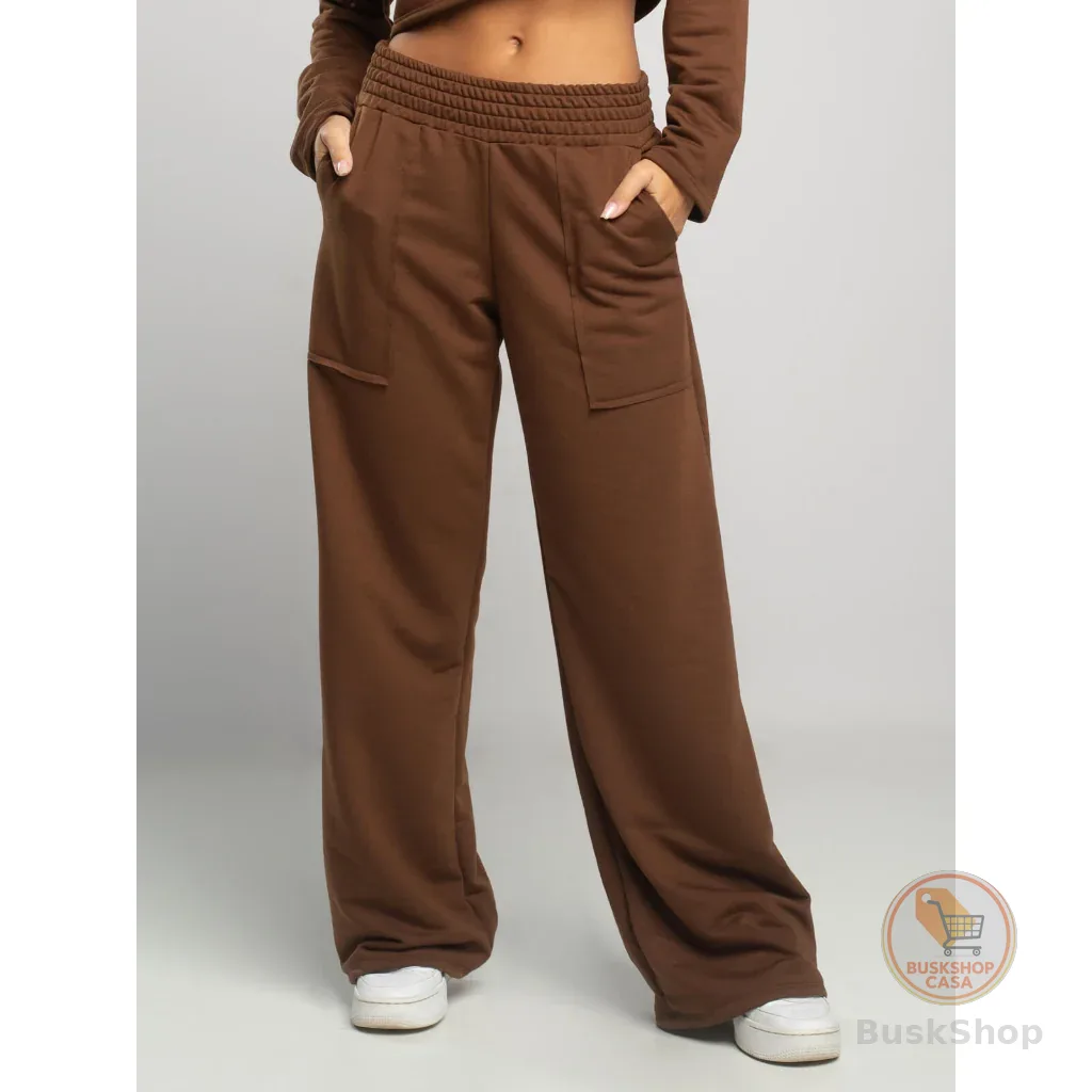Calça Feminina Pantalona Wide Leg Moletinho Cintura Alta