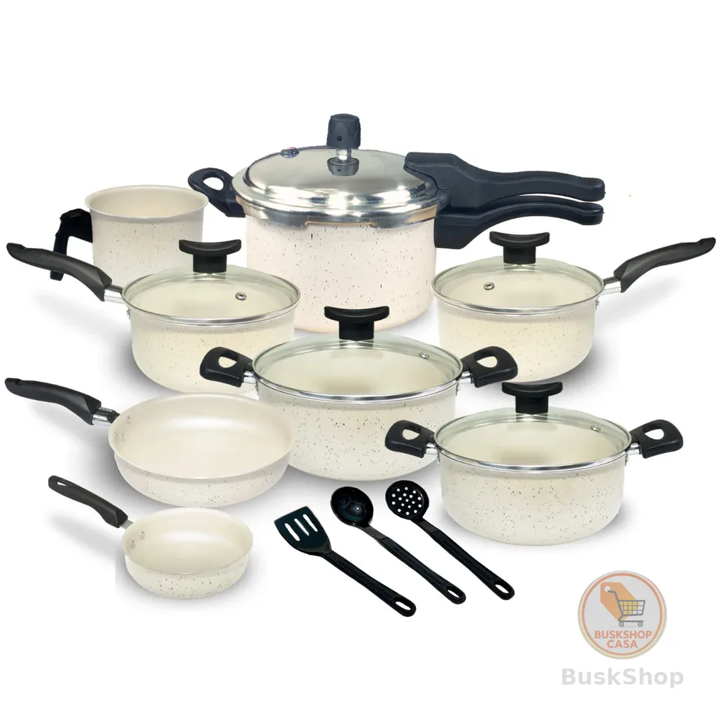 Jogo de Panelas Teflon Munique 11 Pçs com Panela de Pressão fechamento externo de 2.5L