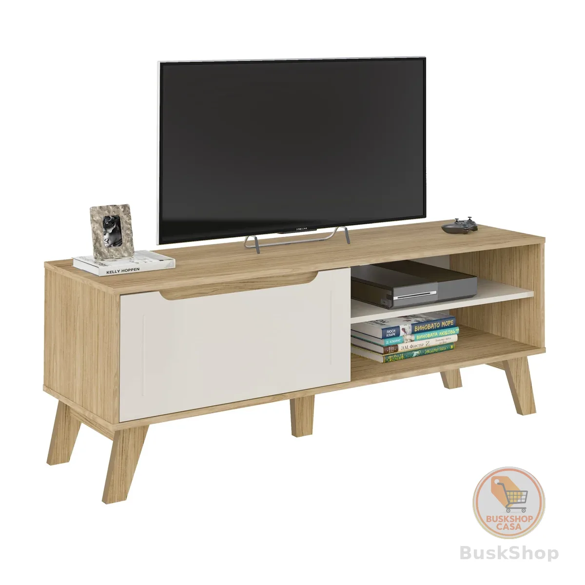 Rack para Tv ate 60" com porta basculante LOTUS cor Carvalho com Off White - Artely