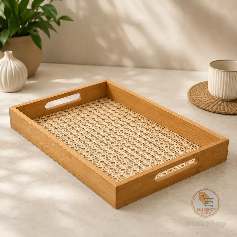 Bandeja Retangular Bambu Palha Decorativa Indiana Palhinha Palha Indiana Rattan