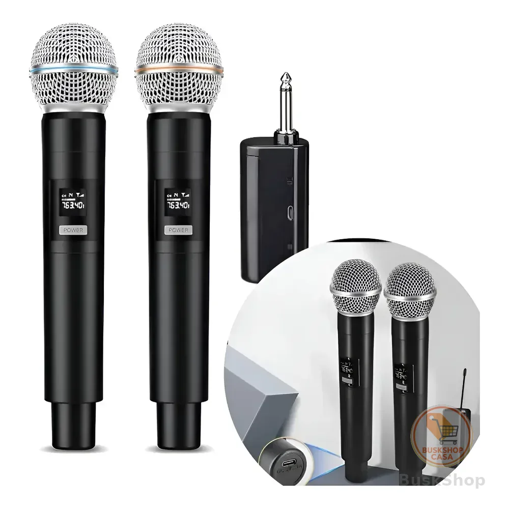 Microfone Sem Fio De Mão Dinâmico Profissional Karaokê Bar Preto