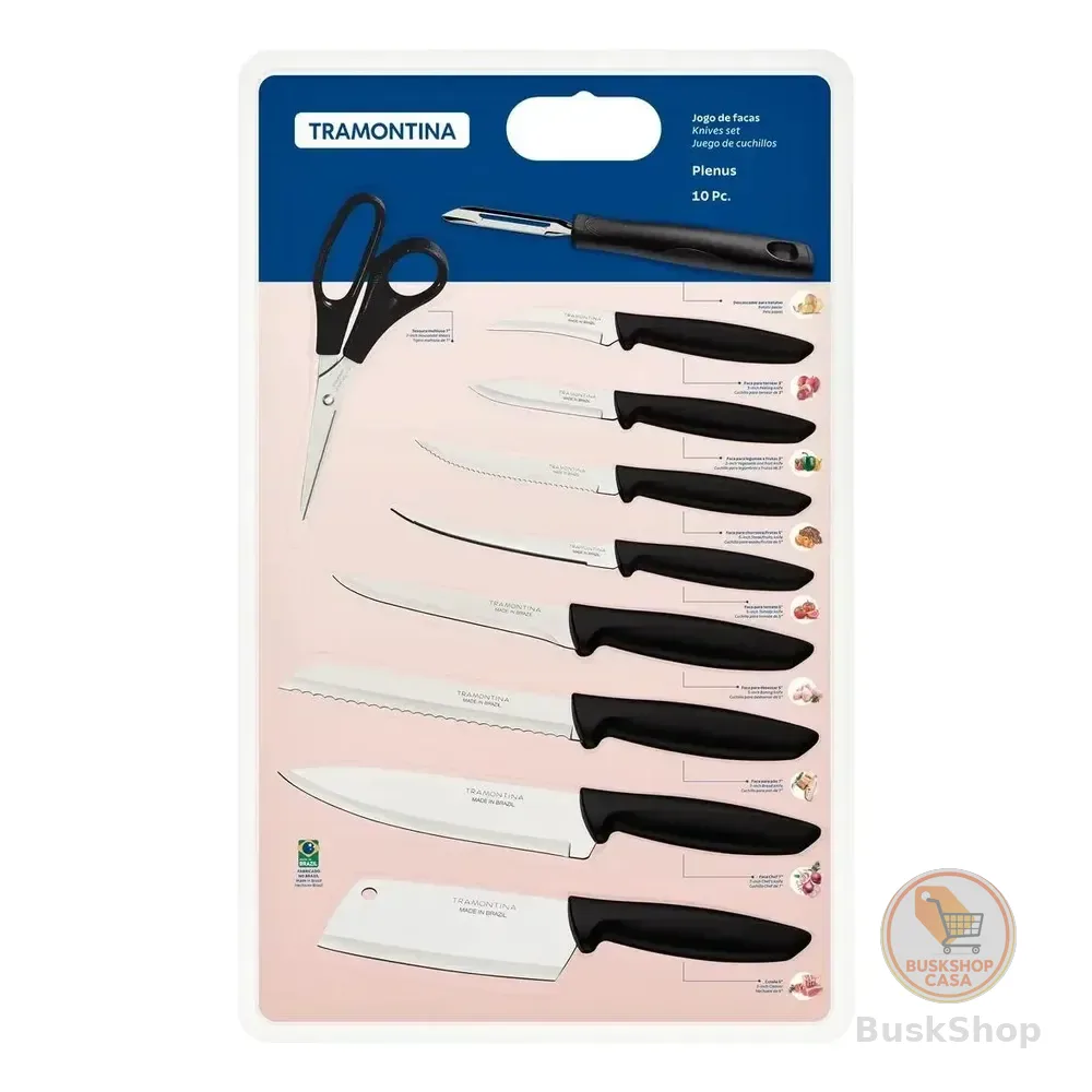 Kit Facas Plenus Lâminas Aço Inox 10 Peças Preto Tramontina