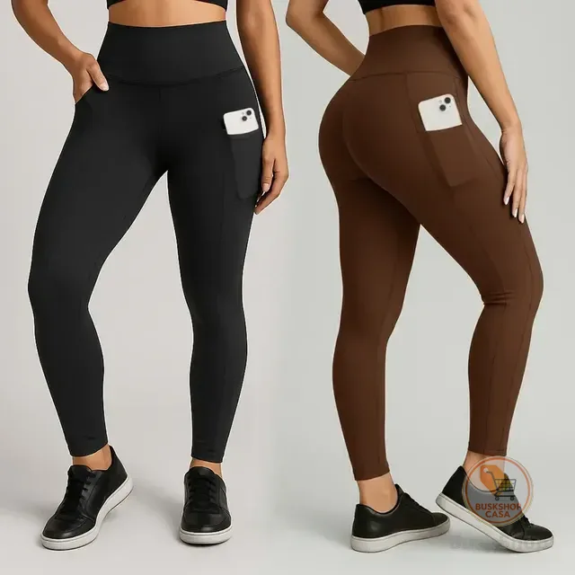 Kit 2 Calças Legging Feminina Grossa Cintura Alta Com Bolso