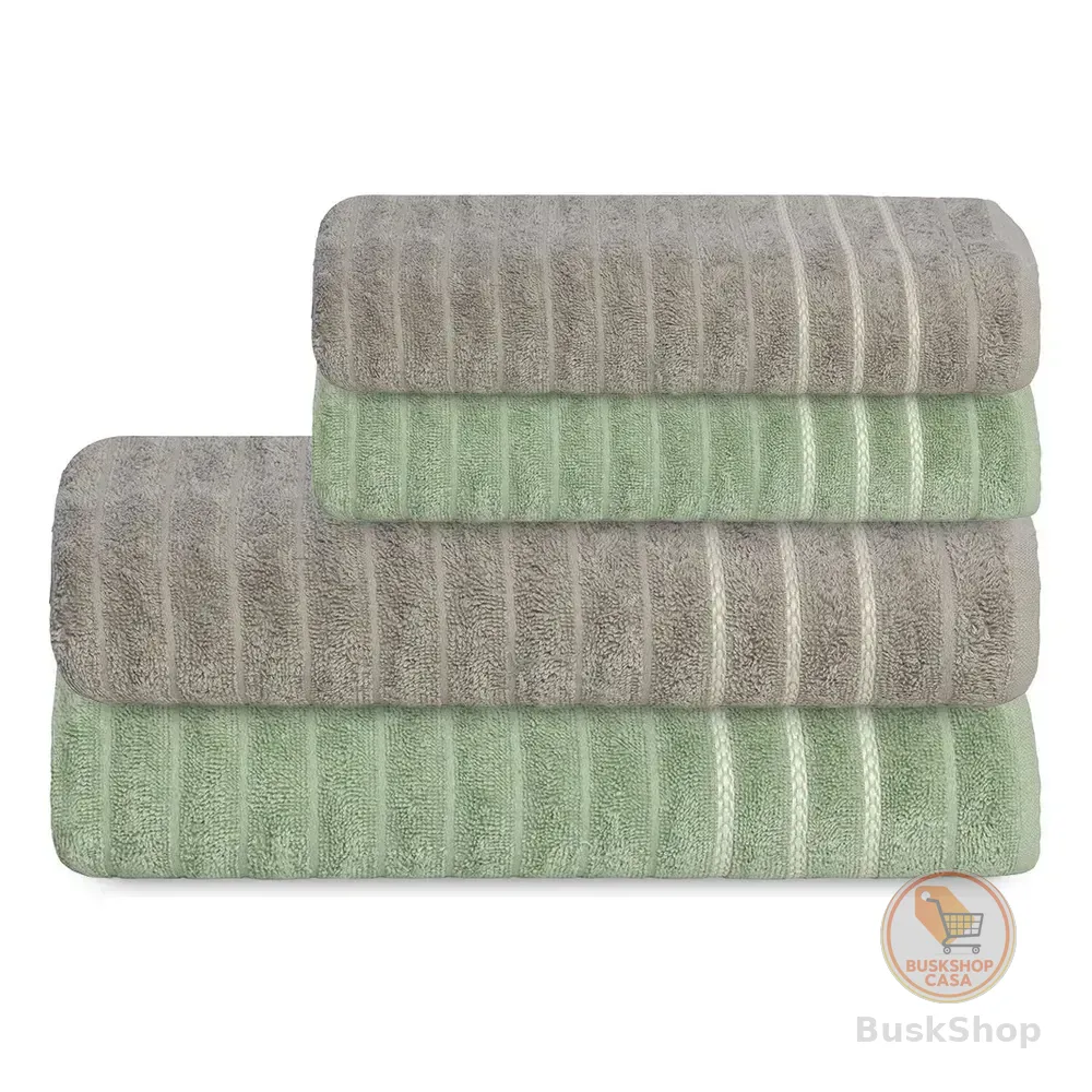 Jogo Toalha Oceane 450g/m² 4pç 2 Banho 2 Rosto Camesa Bege Com Verde Lisa