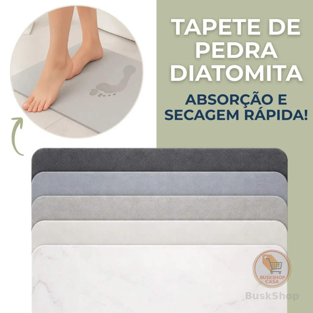 Tapete de Pedra Diatomita Para Banheiro Secagem Rápida 60cm x 39cm Diversas Cores