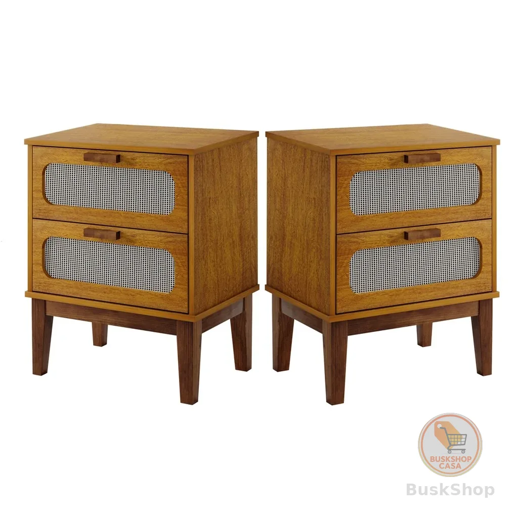 Mesa de Cabeceira Santorini 45cm Pés Madeira Quarto Reforçada Estilo Retrô C/telinha na Gaveta