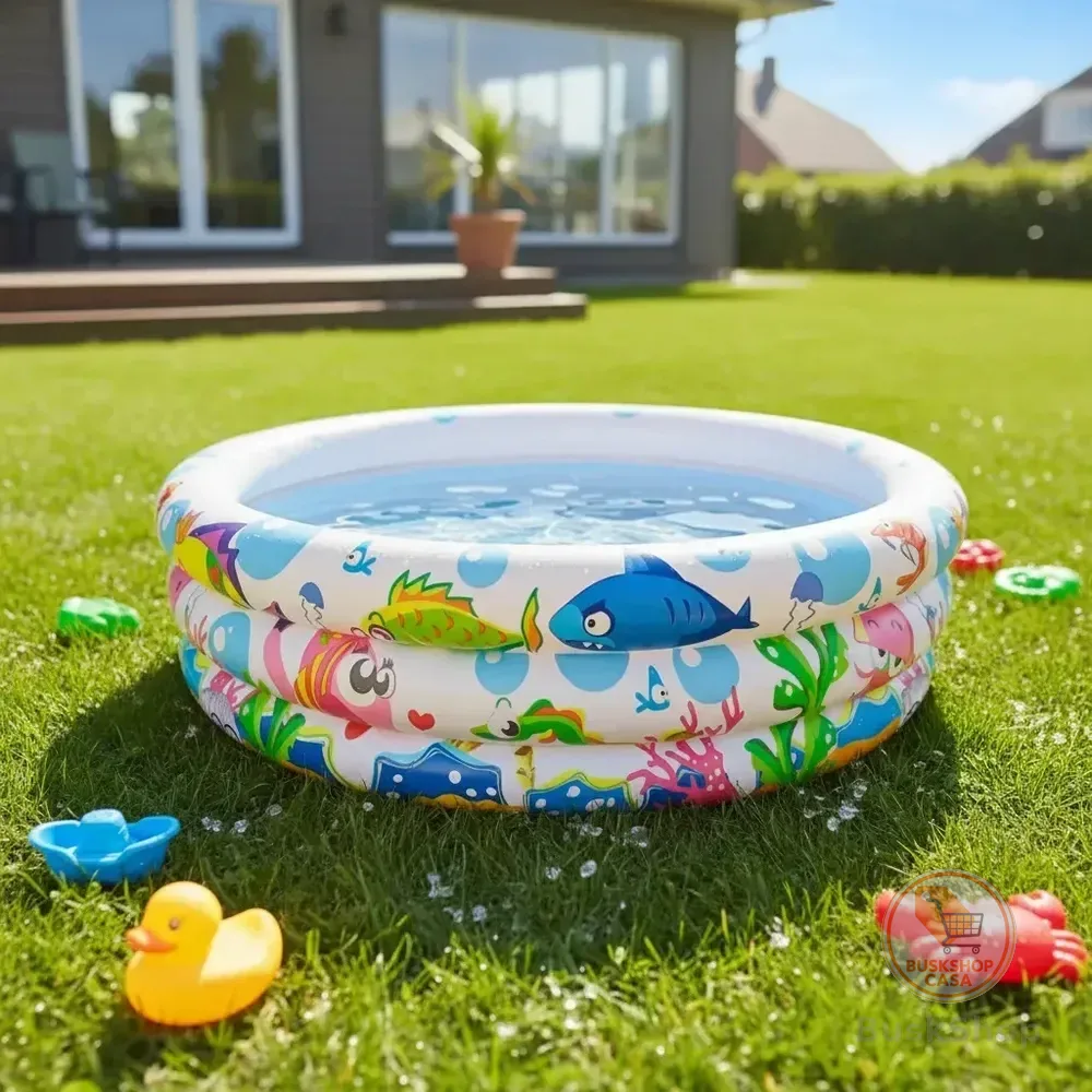 Piscina Inflável Redonda Summer Fun 100 Litros 3 Aneis Fundo Do Mar Criança Infantil Branca Branco
