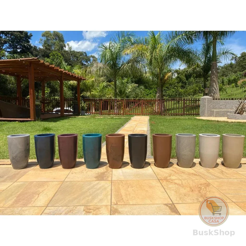 Vaso Coluna Ibiza Slim Liso Marmorizado 40 cm Para Plantas Decorativo
