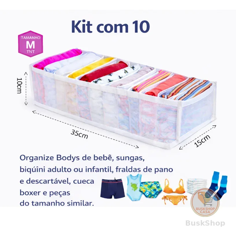 Kit 10 Colmeia organizadora/Organizador de guarda roupa P, M e G - Organizalux