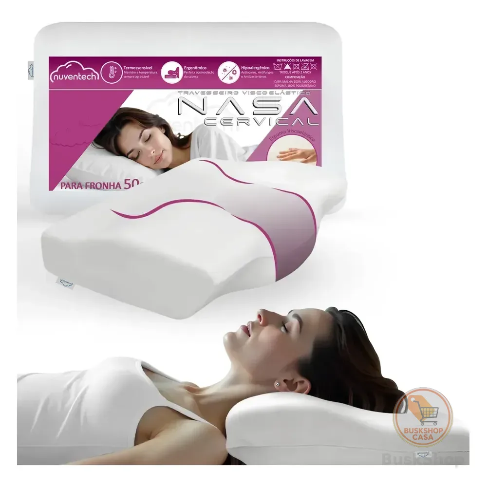 Travesseiro Nasa Viscoelástico Cervical Anatomico Ortopédico Branco