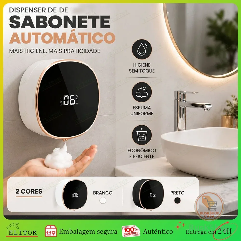 Dispensador de Sabão Automático  280MLRecarregável Sensor Infravermelho — Montagem em Parede