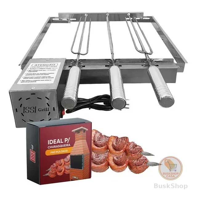 Kit Giratório 3 Espetos Inox P/ Churrasqueiras Pré Moldadas