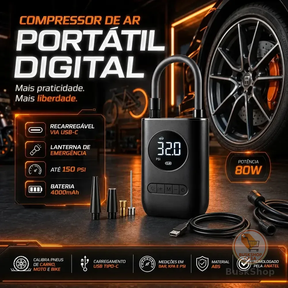 Mini Compressor De Ar De Bomba De Pneu Inflável Sem Fio B&g Preto 60 Hz Monofásica 127/220v