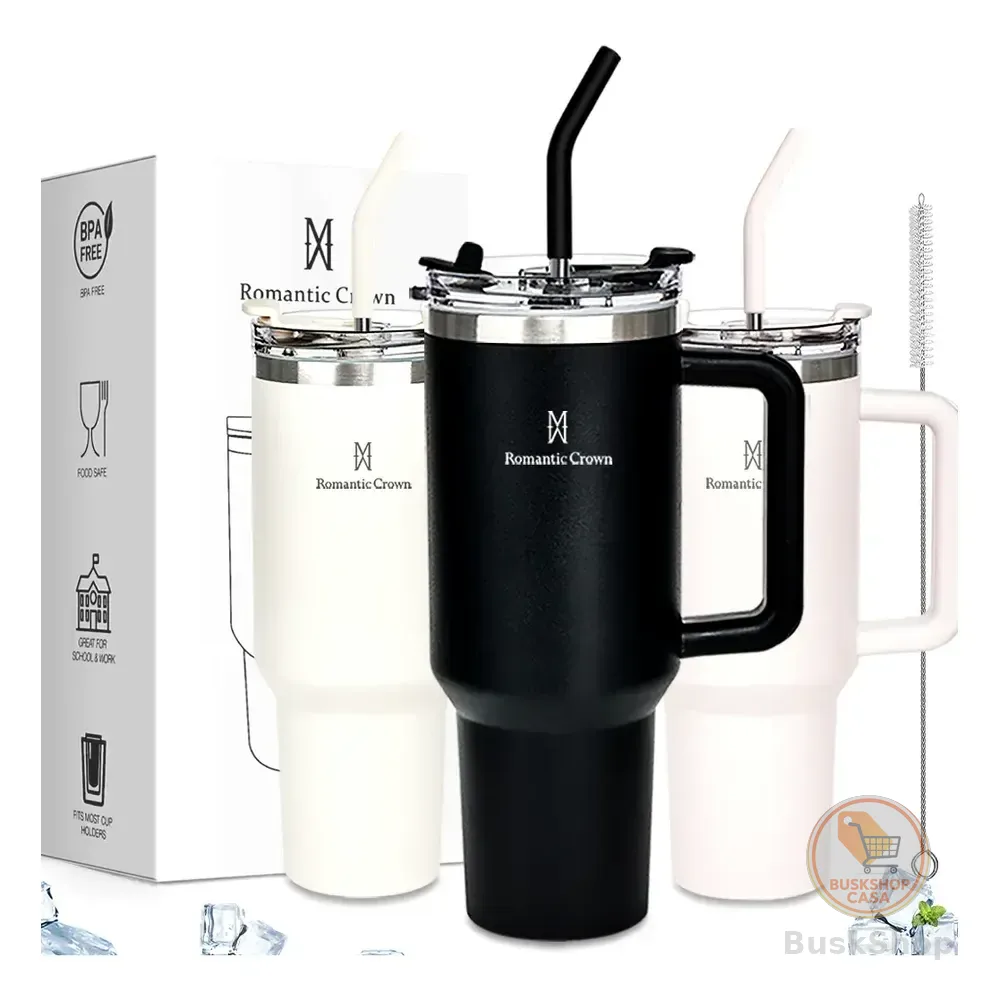 Copo Térmico Gigante 1,2l Inox Com Tampa E Inox Canudo Cor Preto Cor Pura / Material Fosco